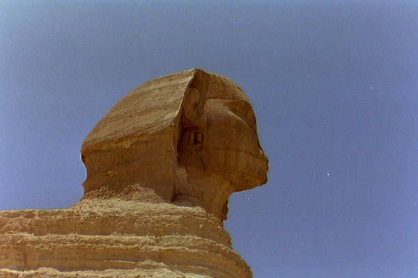 Profile of the Great Sphinx of Giza showing missing nose