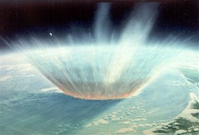 an image/link showing anartists impression of an asteroid strike on the Yucatan Peninsula, which is also a link directly to the ABC Science News story