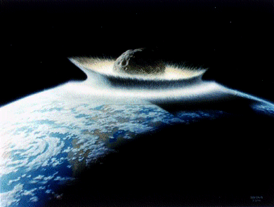an image of an asteroid impacting Earth. Image credit - a pinting by Donald E. Davis for NASA